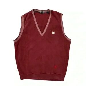 DESCENTE‎ Vintage 90s Mens Preppy Monogrammed Golf Sweater Vest in Red. Sz Large